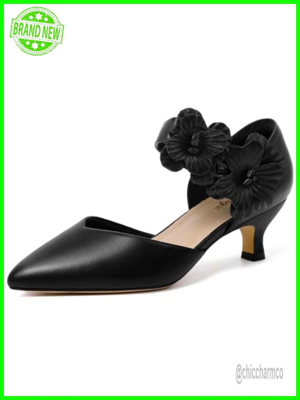 Women's Kitten Heels Pumps Pointed Toe Slip On Floral Dress Shoes Comfortable